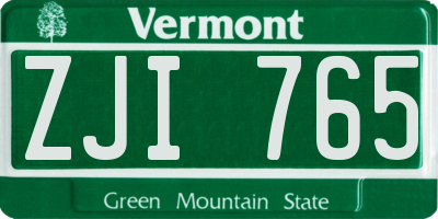 VT license plate ZJI765