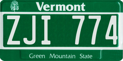 VT license plate ZJI774
