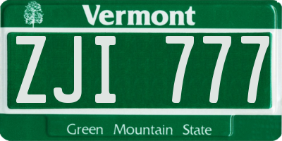 VT license plate ZJI777