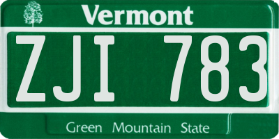 VT license plate ZJI783