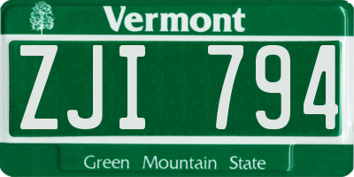 VT license plate ZJI794