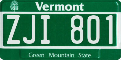 VT license plate ZJI801