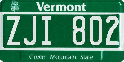 VT license plate ZJI802