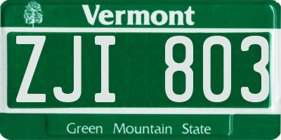 VT license plate ZJI803