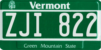 VT license plate ZJI822