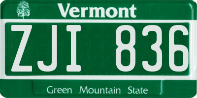 VT license plate ZJI836