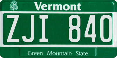 VT license plate ZJI840