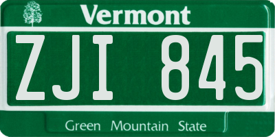 VT license plate ZJI845