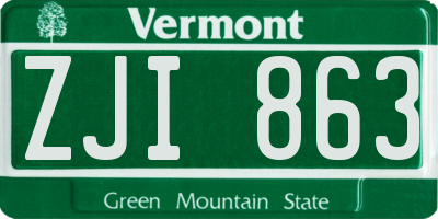 VT license plate ZJI863