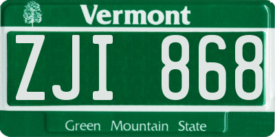 VT license plate ZJI868