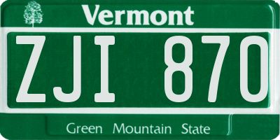 VT license plate ZJI870