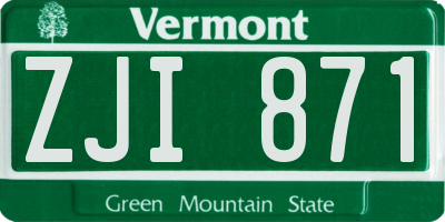 VT license plate ZJI871