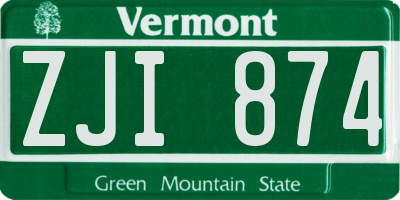 VT license plate ZJI874