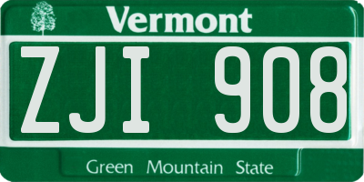 VT license plate ZJI908