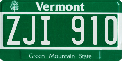 VT license plate ZJI910