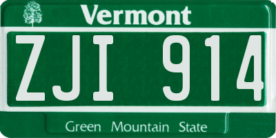 VT license plate ZJI914