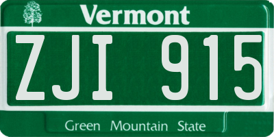 VT license plate ZJI915
