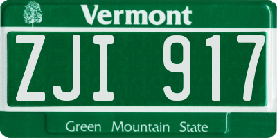 VT license plate ZJI917
