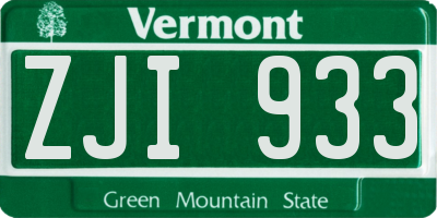 VT license plate ZJI933