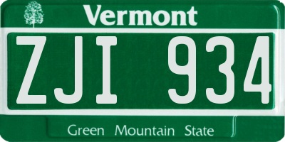 VT license plate ZJI934