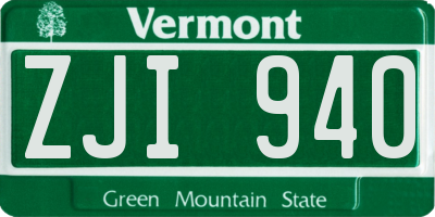 VT license plate ZJI940