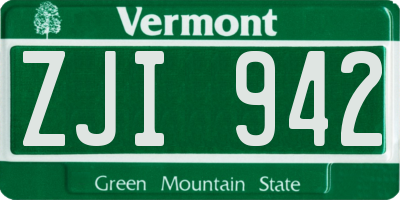 VT license plate ZJI942
