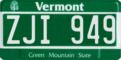 VT license plate ZJI949
