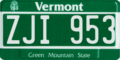 VT license plate ZJI953
