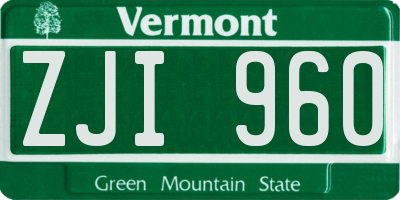 VT license plate ZJI960