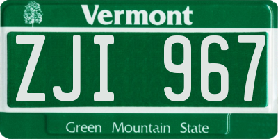 VT license plate ZJI967
