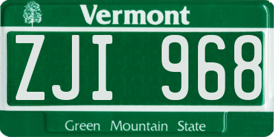 VT license plate ZJI968