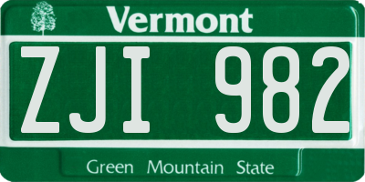 VT license plate ZJI982