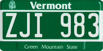 VT license plate ZJI983