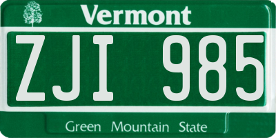 VT license plate ZJI985