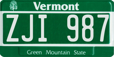 VT license plate ZJI987