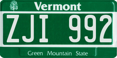 VT license plate ZJI992