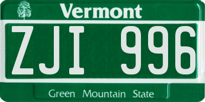 VT license plate ZJI996