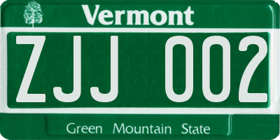 VT license plate ZJJ002