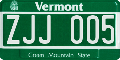 VT license plate ZJJ005