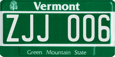 VT license plate ZJJ006