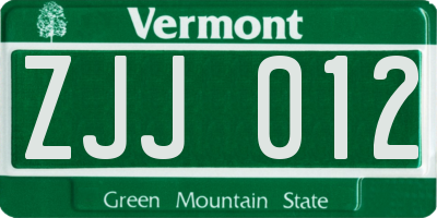 VT license plate ZJJ012