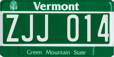 VT license plate ZJJ014