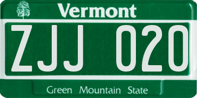 VT license plate ZJJ020