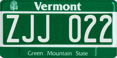 VT license plate ZJJ022