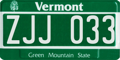 VT license plate ZJJ033
