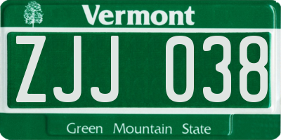 VT license plate ZJJ038