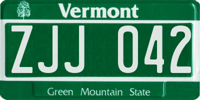 VT license plate ZJJ042