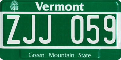 VT license plate ZJJ059