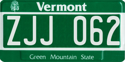 VT license plate ZJJ062