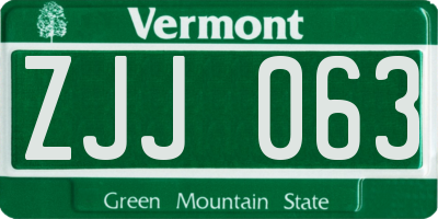VT license plate ZJJ063